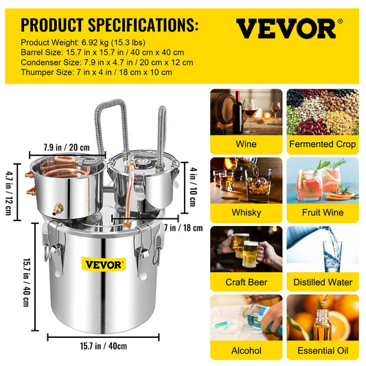 VEVOR Alcohol Distiller DIY Moonshine Apparatus Stainless Steel
