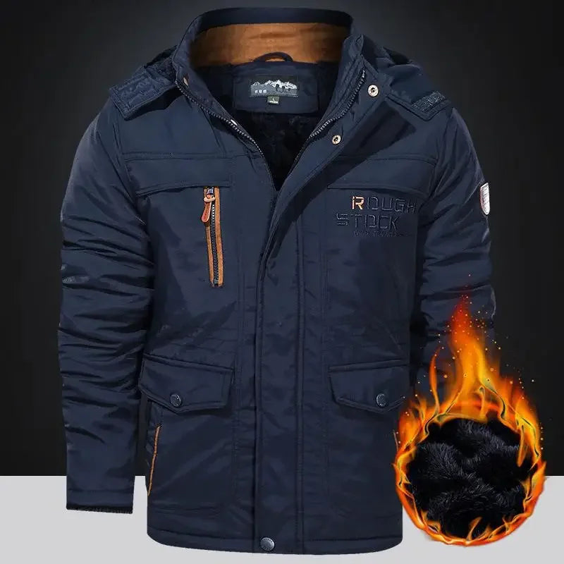 Men's Winter Parka Jacket With Fleece Lining Hooded Windbreaker Outerwear