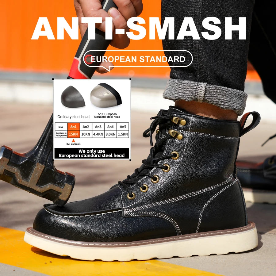 None Leather Two Layer Cowhide Men Anti Smash Safety Shoes