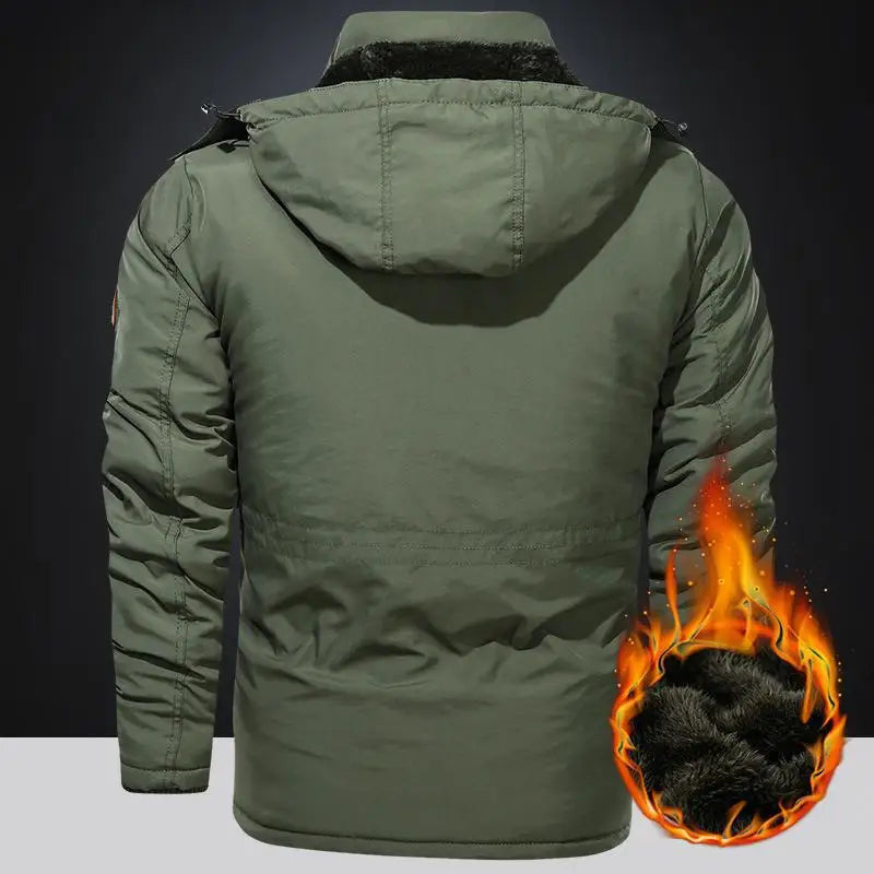 Men's Winter Parka Jacket With Fleece Lining Hooded Windbreaker Outerwear