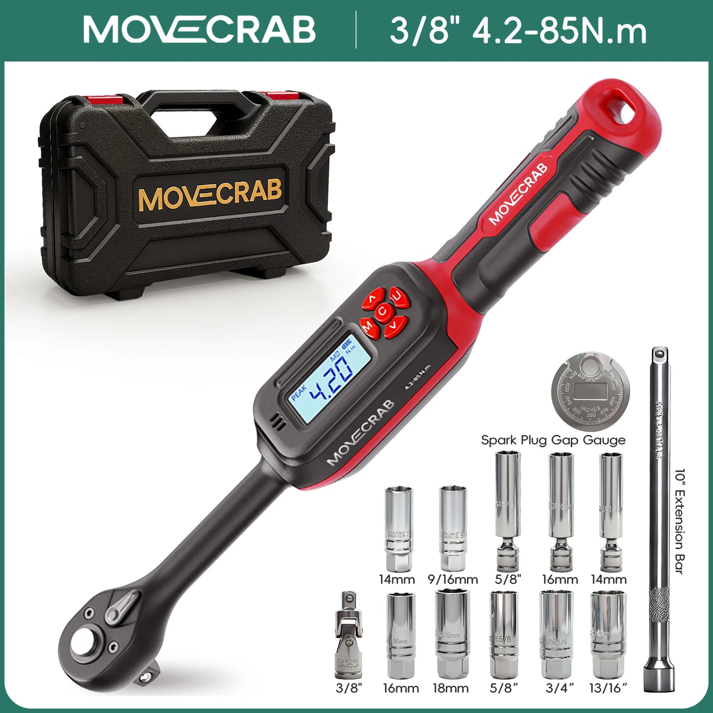 MoveCrab Digital Torque Wrench Set With Magnetic Extension Bar
