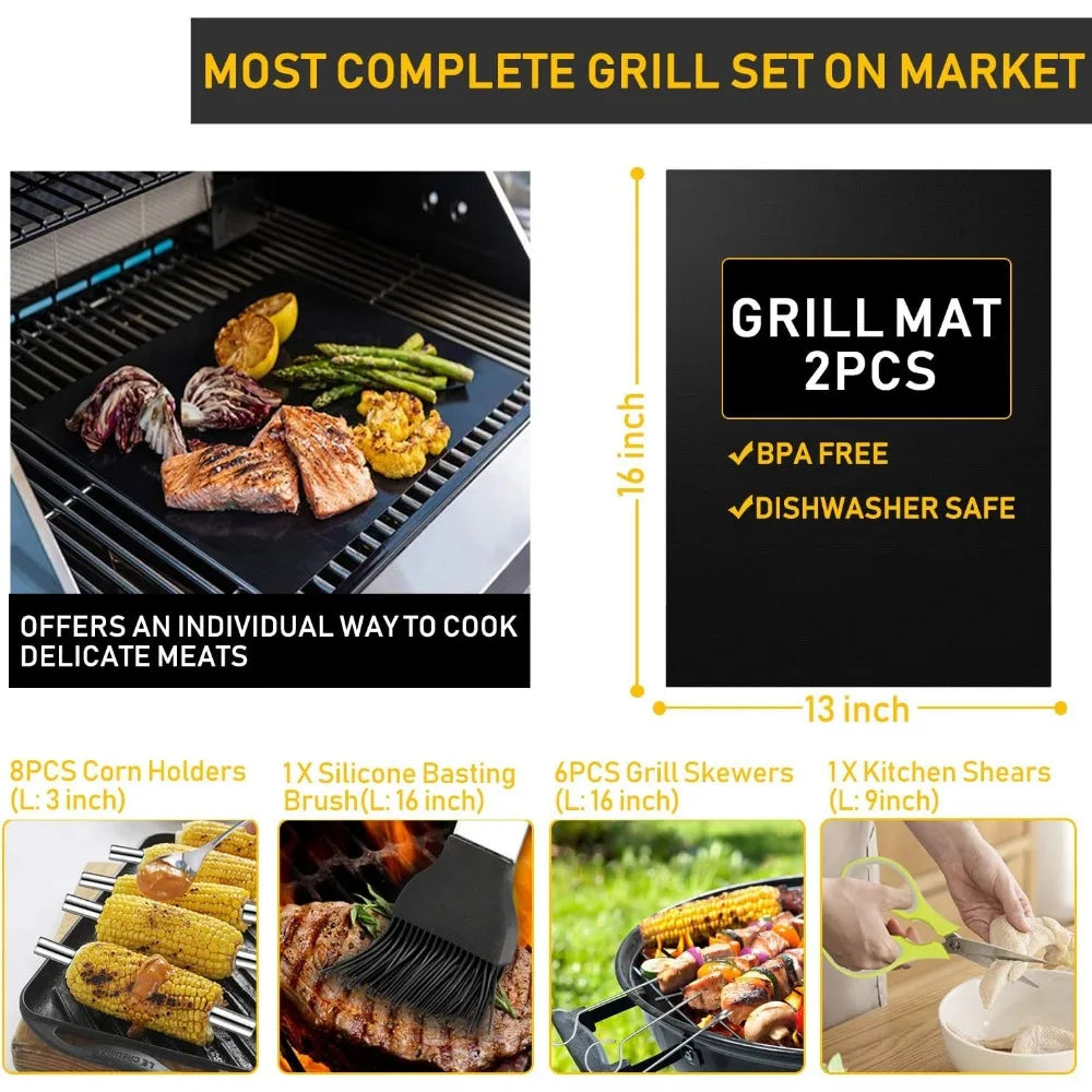 Heavy Duty Stainless Steel BBQ Tools Kit With Thermometer