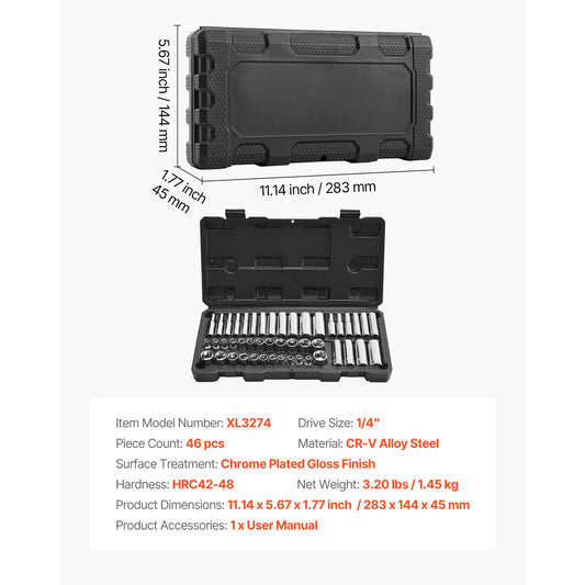SucceBuy 86-Piece Socket Set 3/8 1/4 1/2 Inch Drive Ratchet SAE Metric