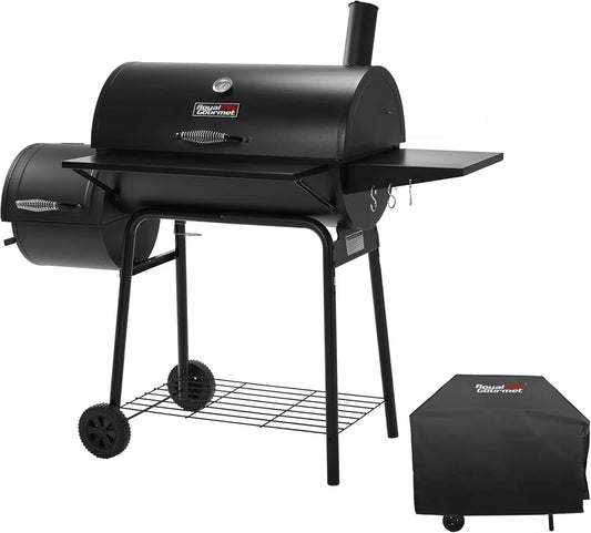 Charcoal Grill With Offset Smoker And Cover For Outdoor BBQ