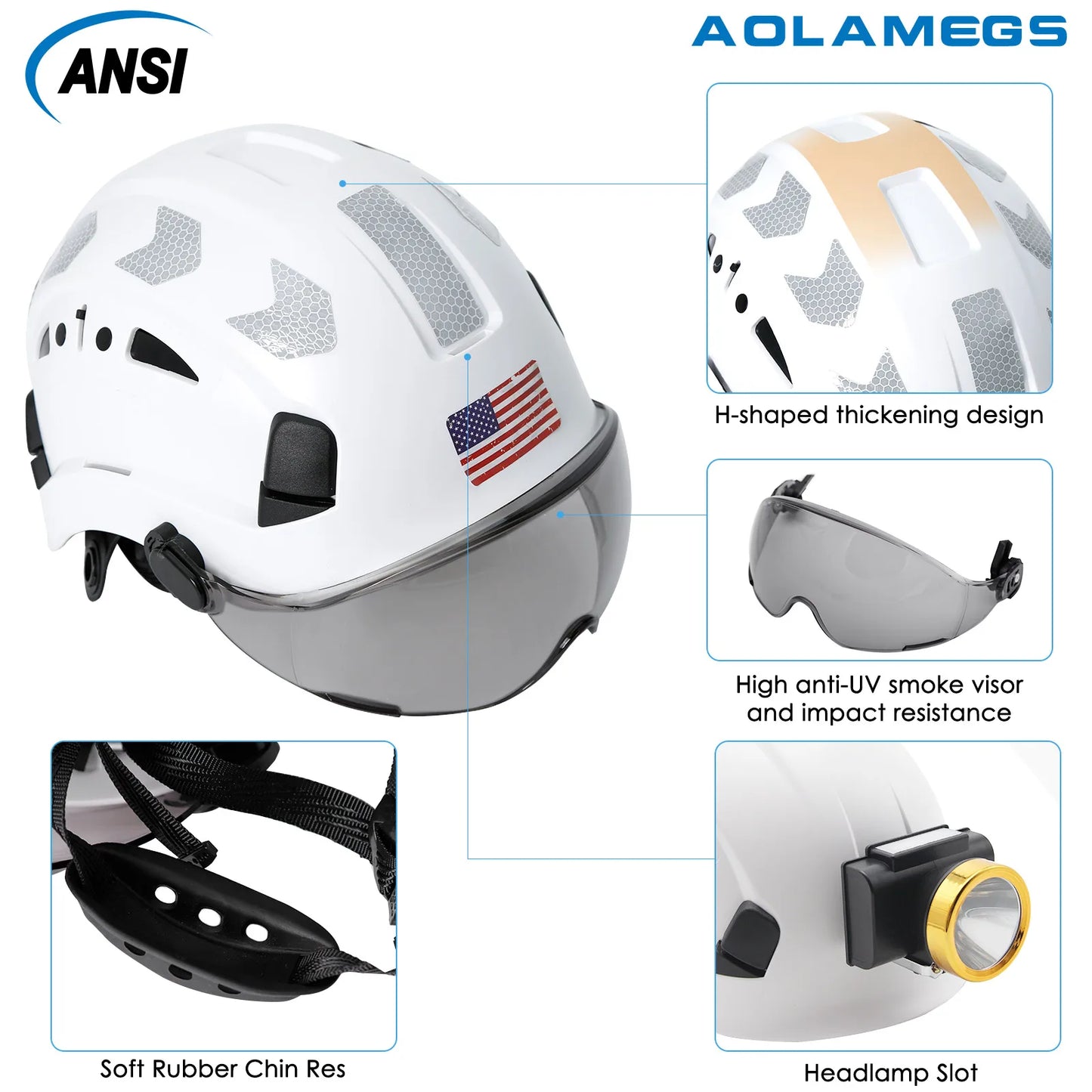 Aolamegs CE Safety Helmet ABS With Goggles And Reflective Stickers Hard Hat
