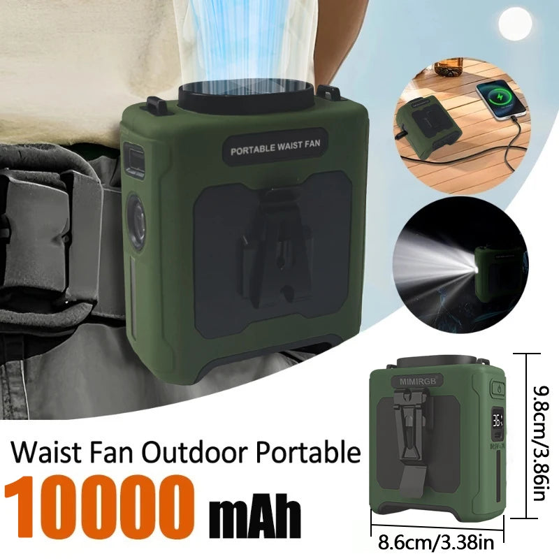 Portable Neck Fan With 10000mAh Battery And Waist Clip Flashlight