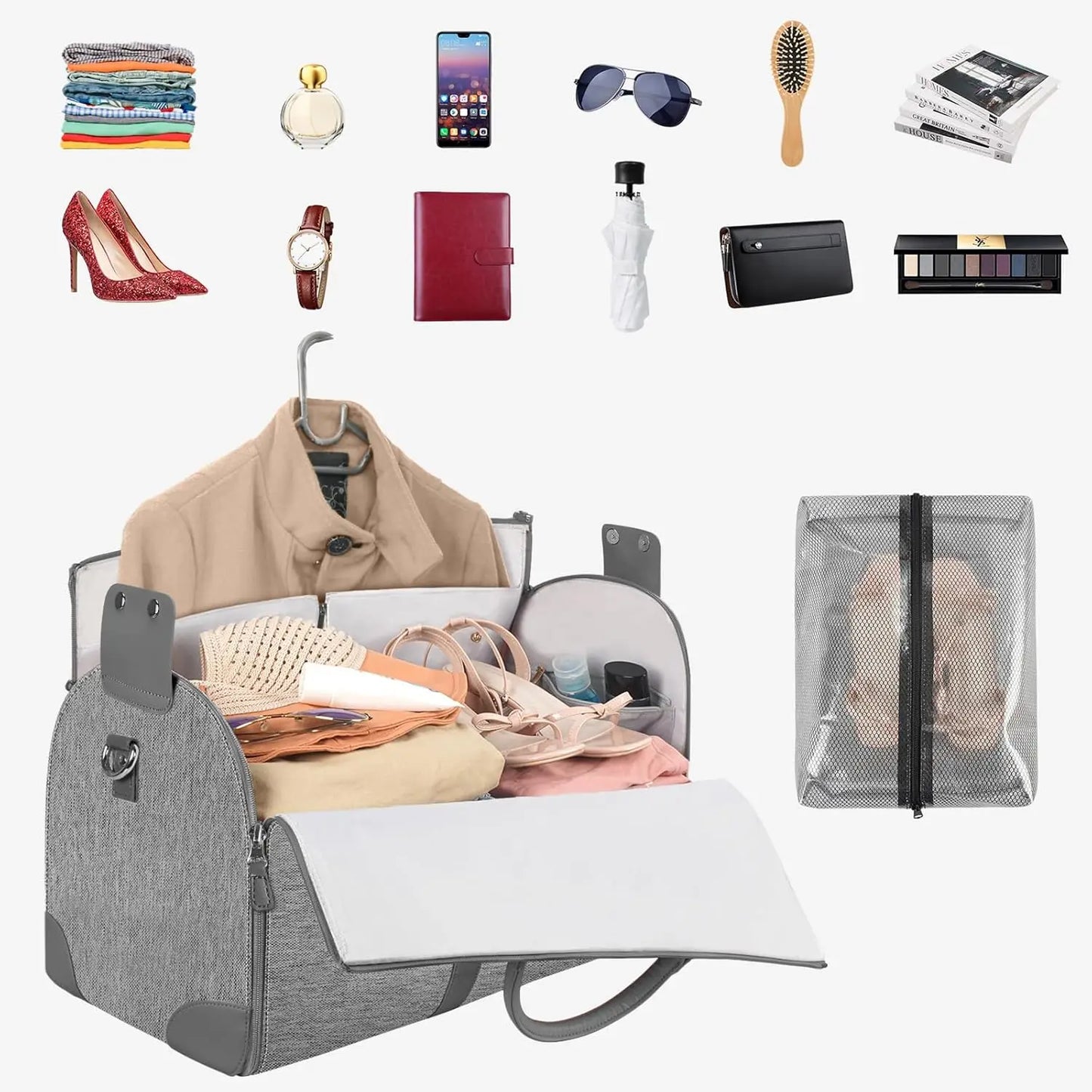 Convertible Travel Garment Duffle Bag With Shoe Pouch For Women