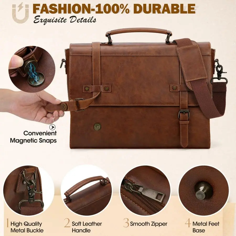 Mens Messenger Bag Waterproof Vintage Leather Laptop Shoulder Bag