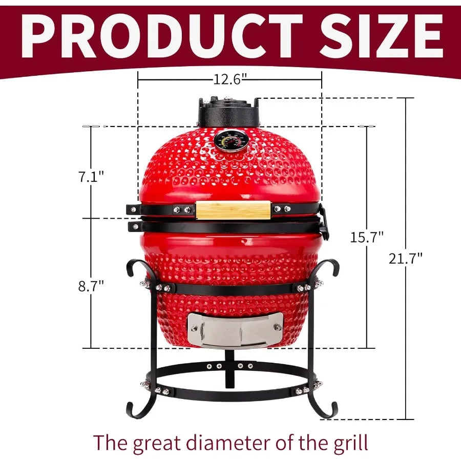 Kamado Charcoal Grill Portable Ceramic Barbecue With Built In Thermometer
