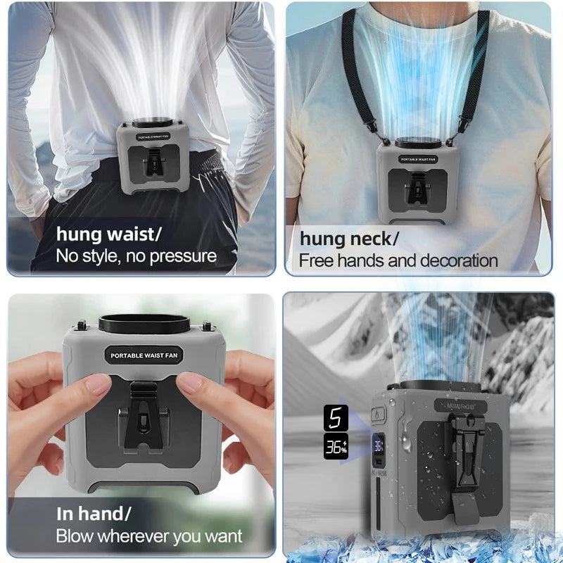 Portable Neck Fan With 10000mAh Battery And Waist Clip Flashlight