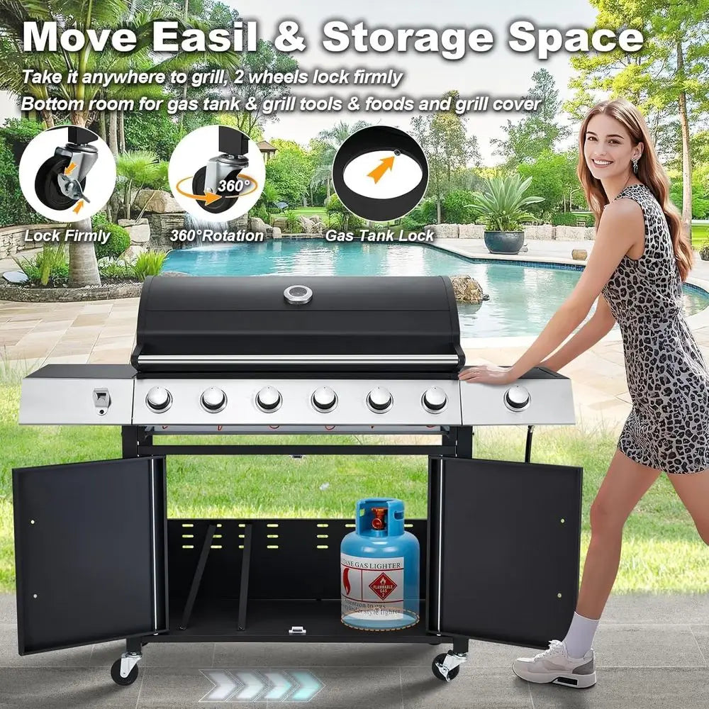 60,000 BTU 6-Burner Propane Gas Grill With Side Stove