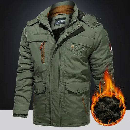 Men's Winter Parka Jacket With Fleece Lining Hooded Windbreaker Outerwear