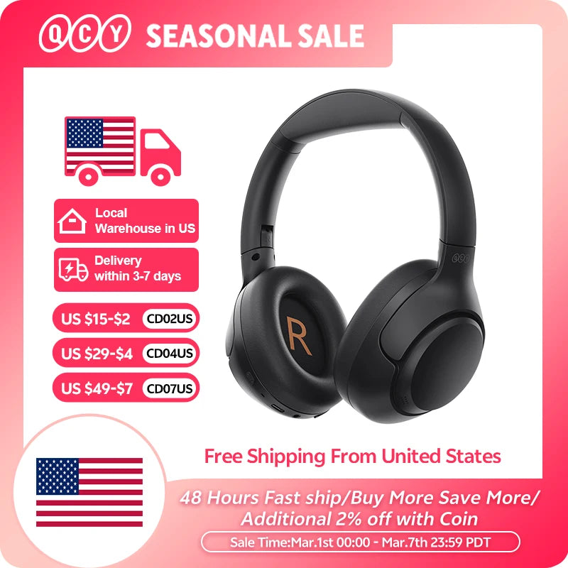 QCY H3 ANC Wireless Headphones With Bluetooth 5.4 Hi Res Audio