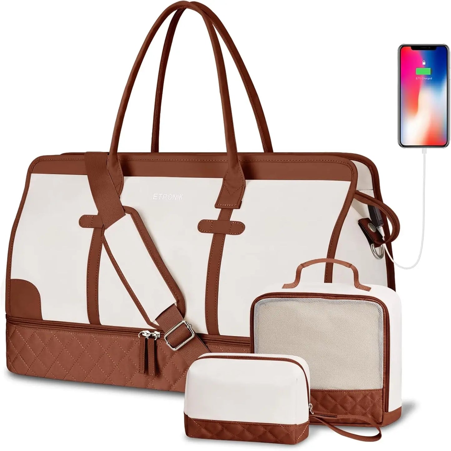 Women's Travel Duffle Bag With Shoe Compartment And Wet Pocket Toiletry Set
