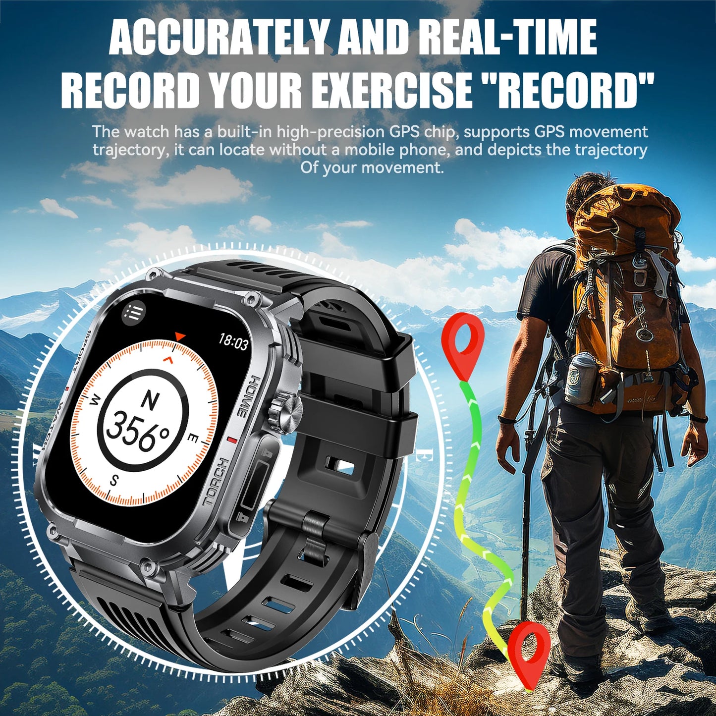 EIGIIS Mens Smartwatch 3ATM Waterproof Heart Rate Fitness Tracker