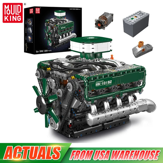 Mould King 10182 Motorized V8 Tank Engine Building Block Set
