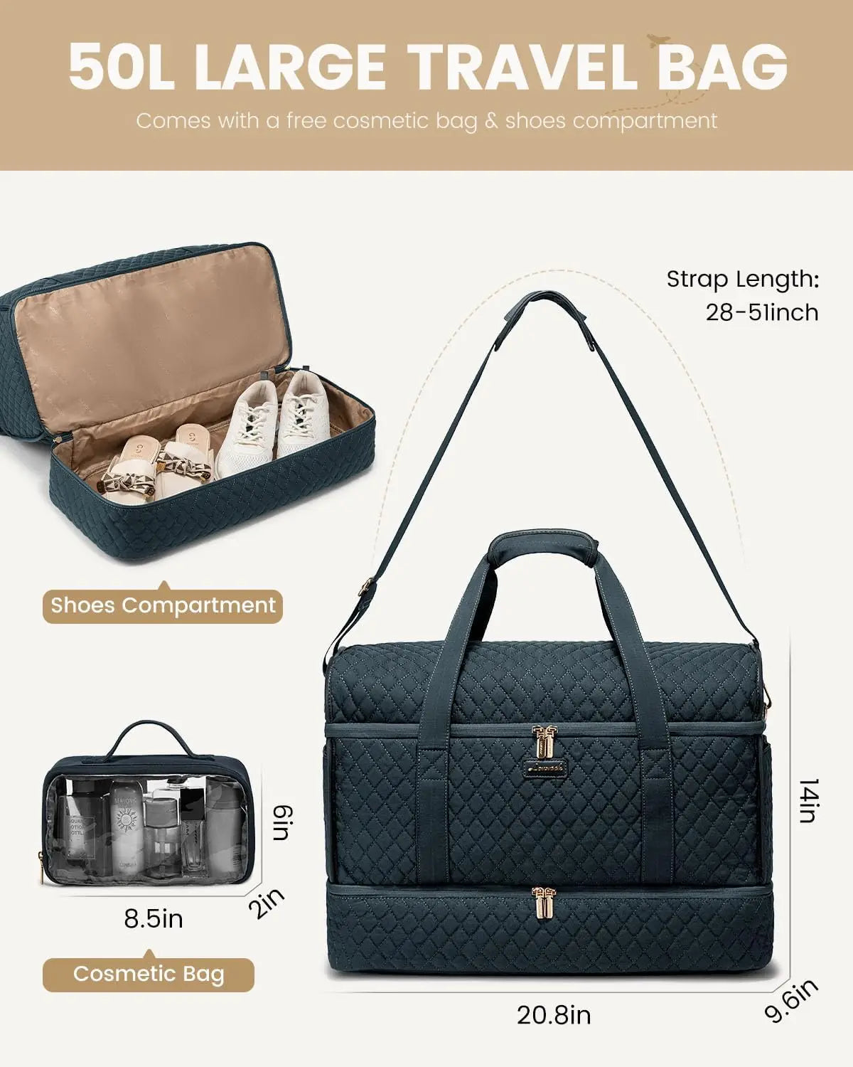 Women Travel Duffle Bag With Shoe Compartment Carry On Gym Duffel