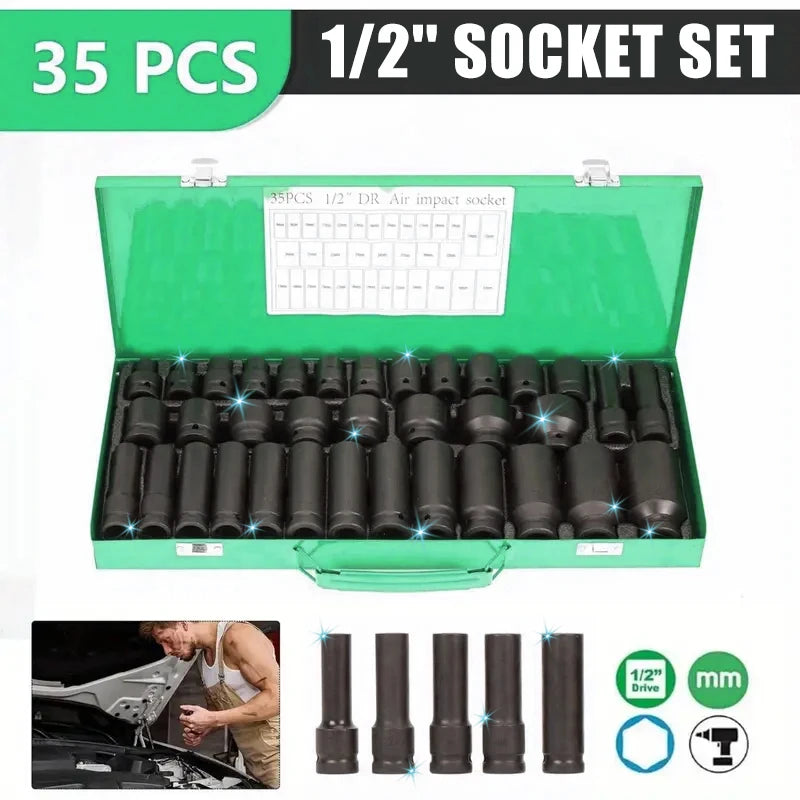 Professional 35 Piece Heavy Duty Pneumatic Tool Kit With Air Gun Rotary Tools