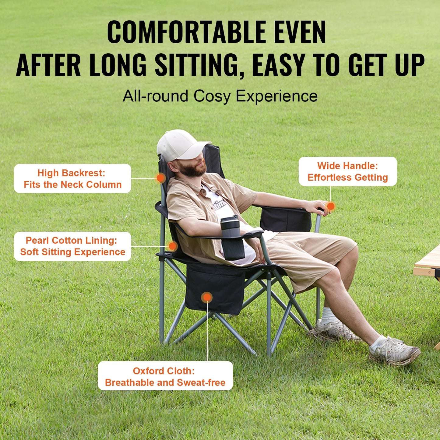 VEVOR Outdoor Camping Folding Chair With Lumbar Support And Pockets
